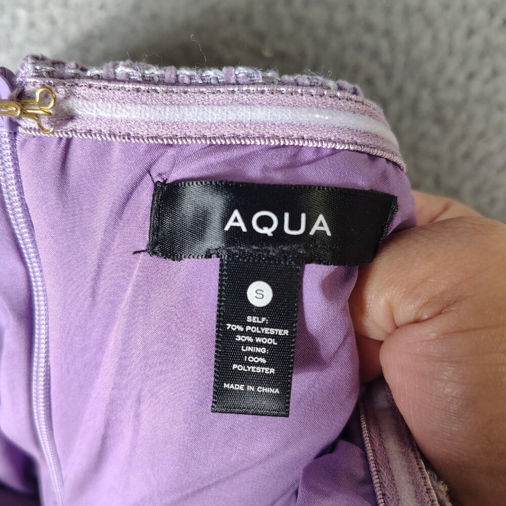 Aqua Mini Dress Women's Small Purple Wool Blend Tweed Bustier Strapless Preppy - Picture 12 of 13